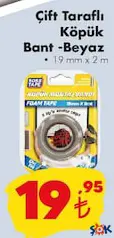 BOSS TAPE ÇİFT TARAFLI KÖPÜK BANT - BEYAZ